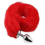 Анальная пробка EGZO Fox Tail Silver Plug S Red, металлическая, с красным меховым хвостом - мініатюра 1