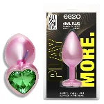 Анальная пробка EGZO Pink Perl Heart Plug Green, зеленый кристалл, сталь, размер S - мініатюра 1