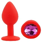 Анальный плаг силиконовый EGZO Red Round Plug S с кристаллом, красный - мініатюра 2
