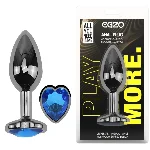 Анальная пробка EGZO Dark Silver Heart Plug M из стали с синим кристаллом - мініатюра 1