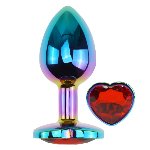 Анальная пробка с кристаллом EGZO - Multicolor Heart Plug Red size S - мініатюра 2
