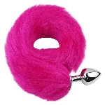Анальная пробка EGZO Fox Tail из медицинской стали, малиновый лисий хвост, размер S - мініатюра 1