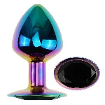 Анальная пробка EGZO Multicolor Round Plug Blue S с кристаллом, металлическая радужная - мініатюра 2