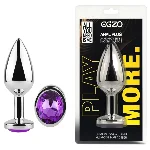 Анальная пробка EGZO Silver Round Plug S из медицинской стали с фиолетовым кристаллом - мініатюра 5