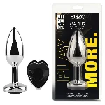 Анальная пробка EGZO Silver Heart Plug Black S металлическая серебристая с кристаллом - мініатюра 1