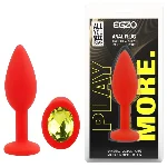 Анальная пробка EGZO Silicone Red Round Plug S с кристаллом, красная, силиконовая - мініатюра 1