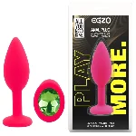 Анальная пробка EGZO Silicone Pink S, силиконовая, розовая с синим кристаллом - мініатюра 1