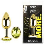 Анальная пробка EGZO Gold с лаймовым кристаллом, металлическая, анатомическая, размер S - мініатюра 5