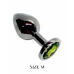 Металлическая анальная пробка Silver, light green crystal размер М - мініатюра 4