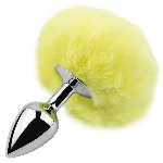 Анальная пробка с пушистым хвостиком EGZO Bunny Tail Silver Plug Yellow, размер S - мініатюра 1