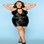 Короткое виниловое платье с ажурной вставкой XL/XXL - мініатюра 1
