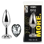Анальная пробка EGZO Silver Heart Plug Clear M из серебристого металла, анатомическая - мініатюра 1