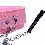 Мягкий розовый ошейник "Love leash" с цепочкой-поводком и удобным черным держателем  Экокожа-металл - мініатюра 3