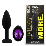 Анальная пробка EGZO Silicone Black с фиолетовым кристаллом, черная, размер S - мініатюра 1