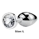 Металлическая анальная втулка Silver white crystal, размер L - мініатюра 1