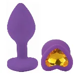 Анальная пробка EGZO Silicone Violet Heart Plug S, фиолетовая, радужный кристалл - мініатюра 2