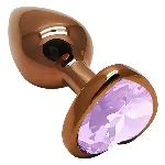 Анальная пробка анатомическая металлическая EGZO Dark Gold Heart Plug S с аметистовым кристаллом - мініатюра 2
