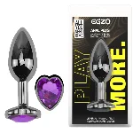 Анальная пробка EGZO Dark Silver Heart Plug Purple M — нержавеющая сталь, фиолетовый кристалл - мініатюра 1