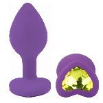 Анальный плаг EGZO Silicone Violet Heart Plug S, фиолетовый, с кристаллом - мініатюра 2