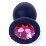 Анальная пробка черная с камнем Plug-Jewellery Black Silicon PLUG Medium- Pink Diamond - мініатюра 5