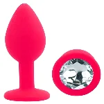 Анальная пробка EGZO Silicone Red Heart Plug Pink S с розовым кристаллом - мініатюра 2