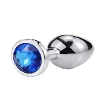 Металлическая анальная пробка Silver, dark blue, размер М - мініатюра 1