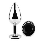 Анальная пробка с кристаллом EGZO - Silver Round Plug Black size M - мініатюра 2