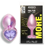 Анальная пробка EGZO Pink Perl Heart Plug S с сиреневым кристаллом, розовая - мініатюра 1
