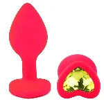 Анальная пробка EGZO Silicone Pink Heart Plug S, розовая, с жёлтым кристаллом - мініатюра 2