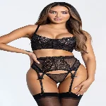 Интимный кружевной комплект из бюстье и трусиков с цветочным принтом S/M - мініатюра 1