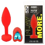 Анальная пробка EGZO Red Heart Plug S с кристаллом, анатомическая, красная силиконовая - мініатюра 1