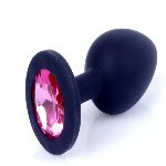 Анальная пробка черная с камнем Plug-Jewellery Black Silicon PLUG Medium- Pink Diamond - мініатюра 3