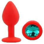 Анальная пробка EGZO Red Round Plug S с кристаллом, красная, медицинский силикон - мініатюра 2