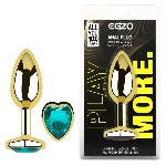 Анальная пробка Egzo Gold Heart Plug S с золотистой сталью и кристаллом-сердечком - мініатюра 5