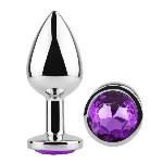 Анальная пробка с кристаллом EGZO - Silver Round Plug Purple size M - мініатюра 2