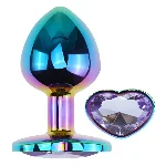 Анальная пробка EGZO Multicolor Heart Plug с аметистом, радужная, размер M - мініатюра 2