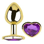 Анальная пробка Egzo Gold Heart с фиолетовым кристаллом и сердцем, размер M - мініатюра 1
