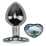 Анальная пробка EGZO Dark Silver Heart с кристаллом, анатомическая металлическая, размер M - мініатюра 2