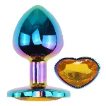 Анальная пробка EGZO Multicolor Heart Plug M с жёлтым кристаллом, металлическая - мініатюра 2