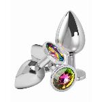 Металлическая анальная пробка Silver, chameleon crystal, размер М - мініатюра 4
