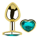 Анальная пробка EGZO Gold Heart Plug M с кристаллом и золотой металлической основой - мініатюра 1