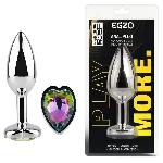 Анальная пробка EGZO Silver Heart Plug Rainbow M, серебряная, с радужным кристаллом - мініатюра 1