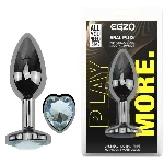 Анальная пробка EGZO Dark Silver Heart с кристаллом, анатомическая металлическая, размер M - мініатюра 1