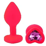 Анальная пробка EGZO Pink Heart Plug Rose S, розовая силиконовая с кристаллом - мініатюра 2