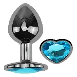 Анальная пробка EGZO Dark Silver Heart Plug Aqua M с кристаллом из медицинской стали - мініатюра 2