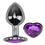 Анальная пробка EGZO Dark Silver Heart Plug Purple M — нержавеющая сталь, фиолетовый кристалл - мініатюра 2
