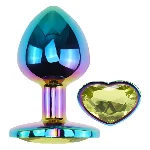 Анальная пробка EGZO Multicolor Heart Plug Lime S с кристаллом, медицинская сталь - мініатюра 2