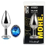 Анальная пробка EGZO Silver Round Plug S из медицинской стали с синим кристаллом - мініатюра 1