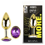 Анальная пробка EGZO Gold Round Plug Purple S, металлическая с фиолетовым кристаллом - мініатюра 5