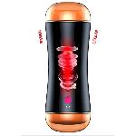 Мастурбатор с двумя входами FOXSHOW Vibrating Masturbation Cup USB 10 function + Interactive Function Black - мініатюра 2